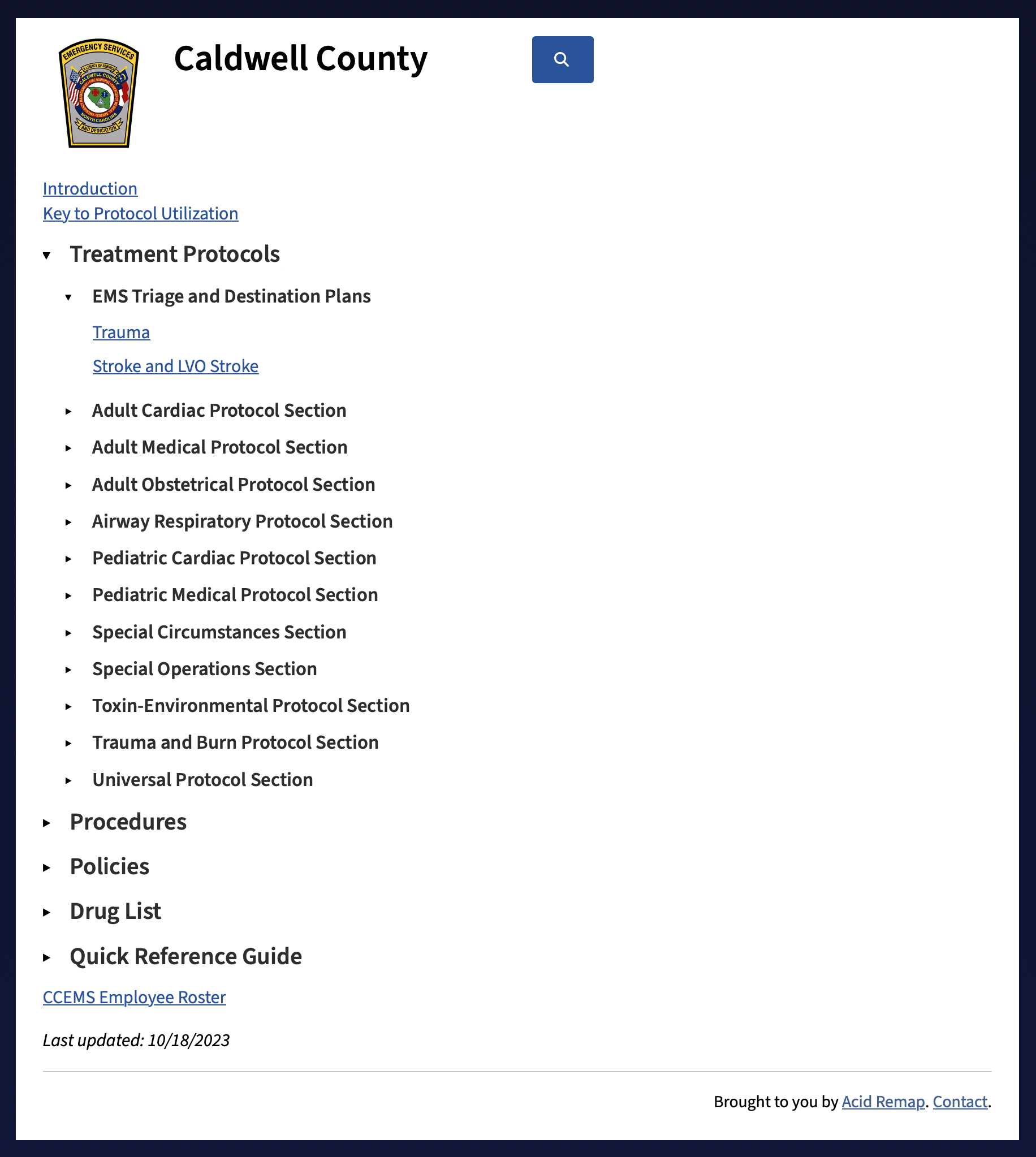 Screenshot of the website hosted for Caldwall County, NC, with a couple chapters opened to reveal their contents