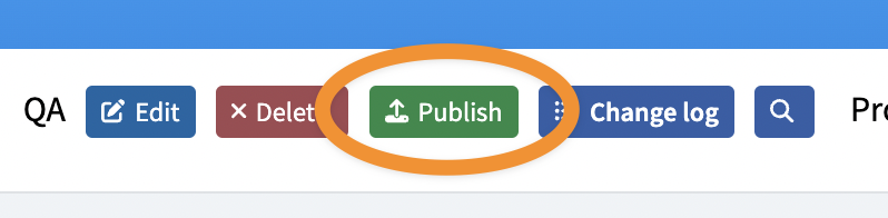 The publish button among the other action buttons