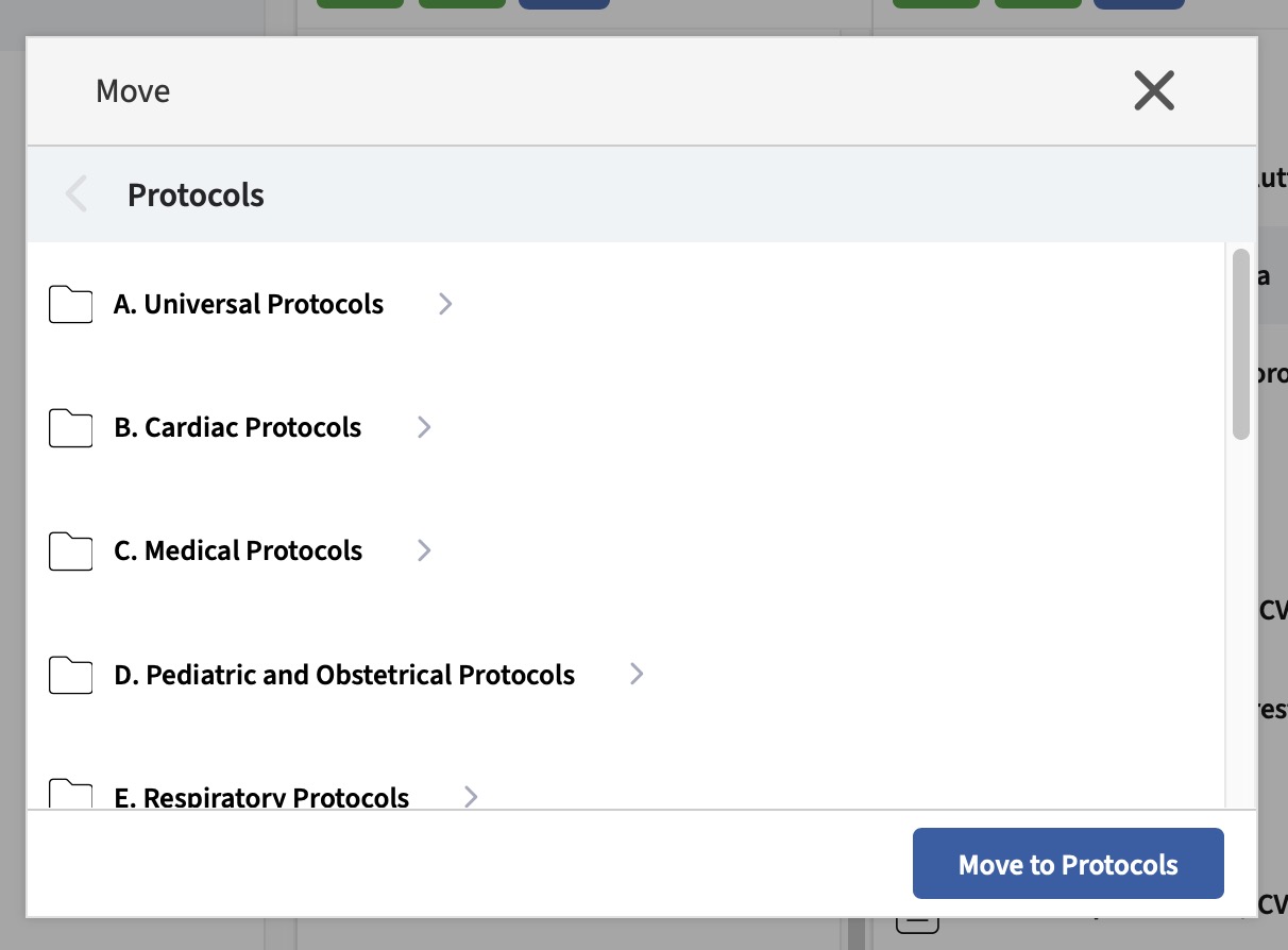 The move dialog for a document