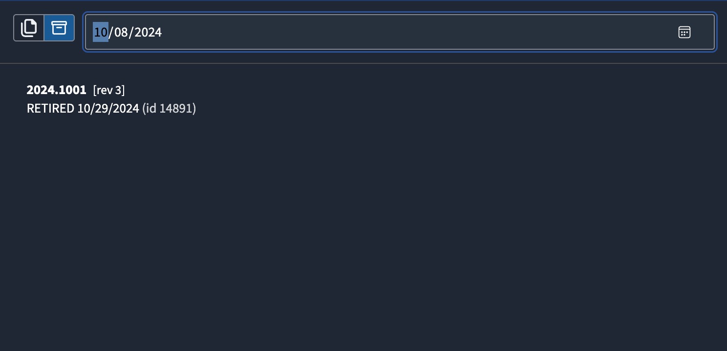 The search box for archived sets with a date chosen