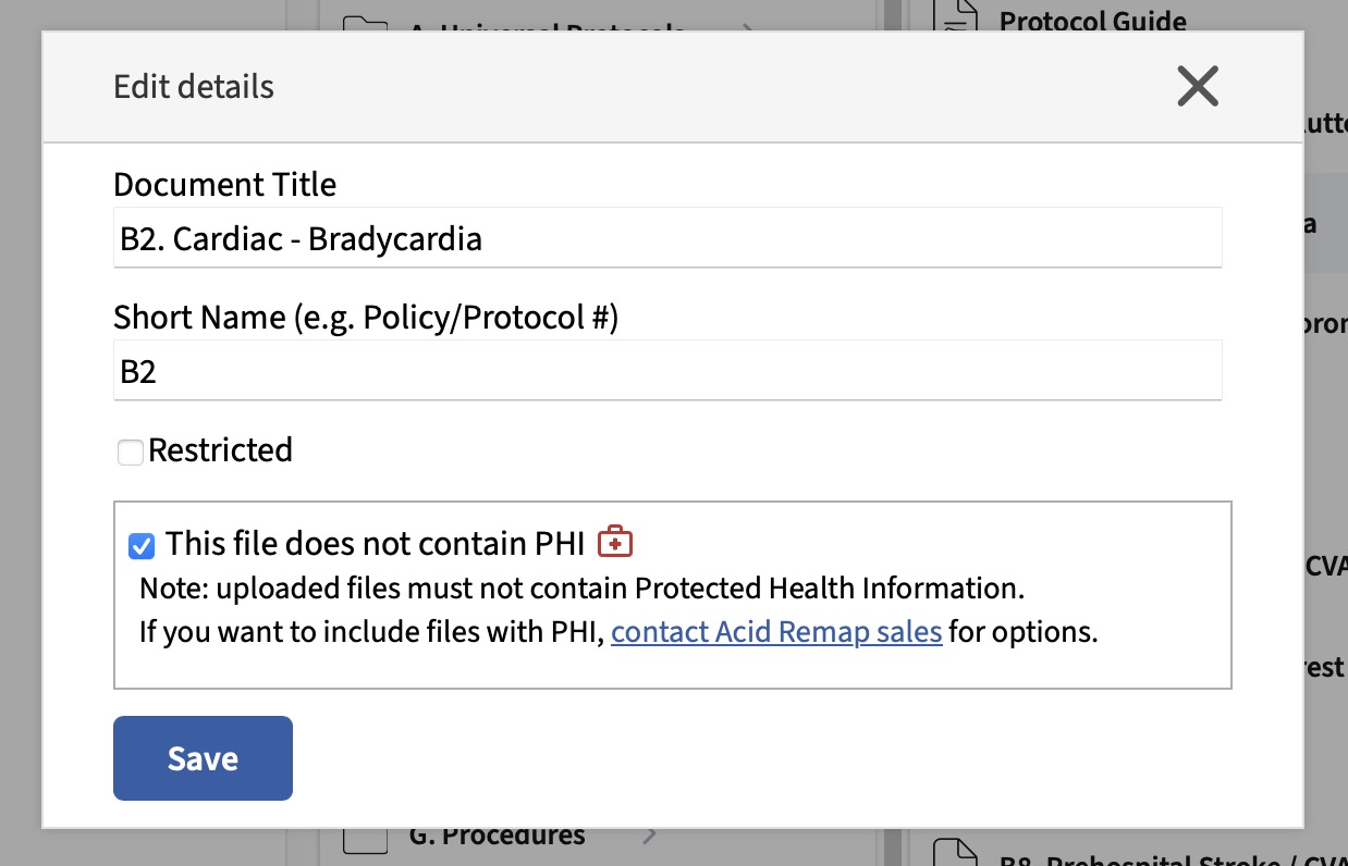 The edit dialog for a document